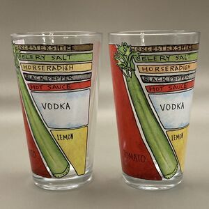Set of 2 Uncommon Goods BLOODY MARY Recipe Glassware Barware Tumbler Glasses